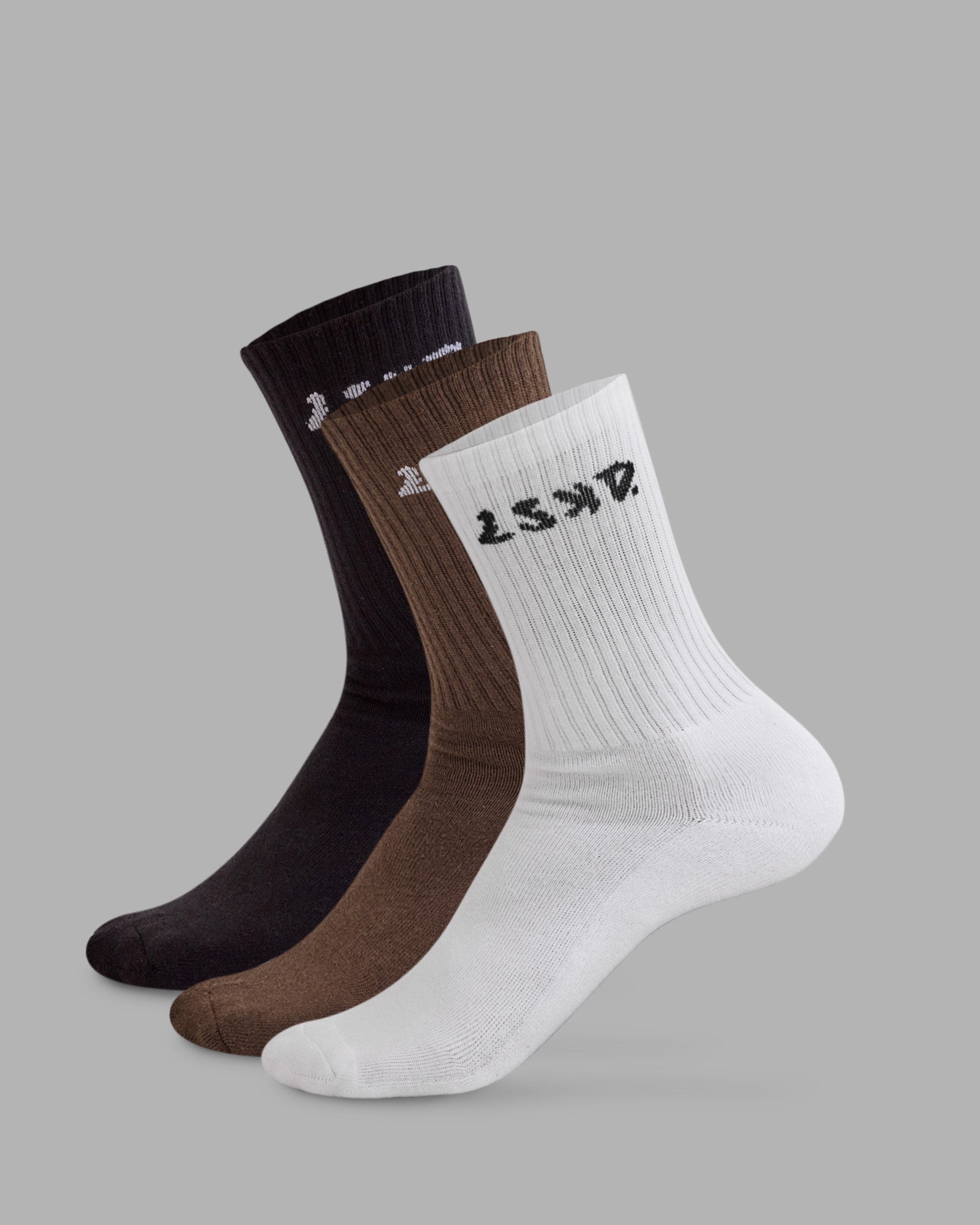 Endurance Crew Socks 3 Pack Box - White-Black-Chocolate Martini