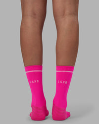 Fast Performance Crew Socks - Neon Pink-White | Thumbnail Index: 3