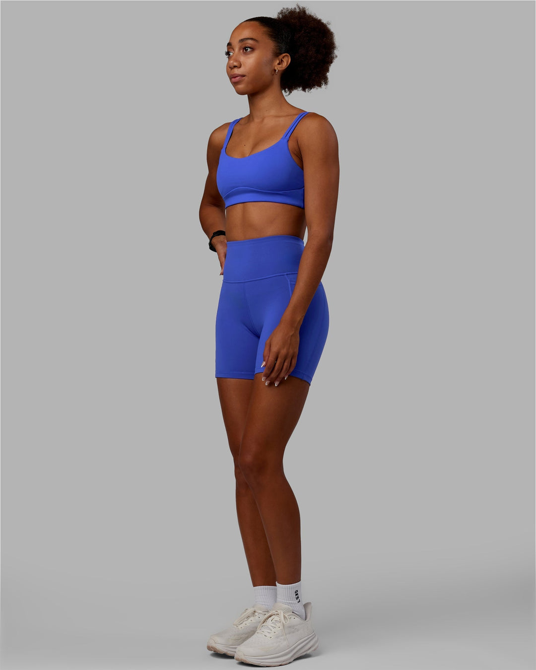 Women Wearing Flux Mid-Length Shorts - Power Cobalt