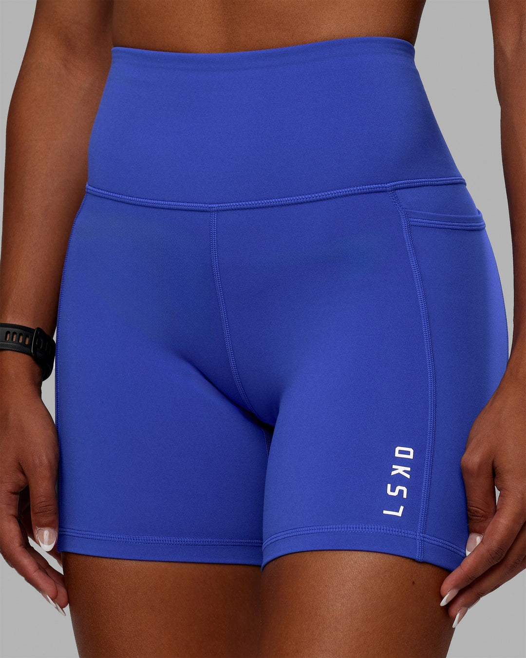 Women Wearing Flux Mid-Length Shorts - Power Cobalt