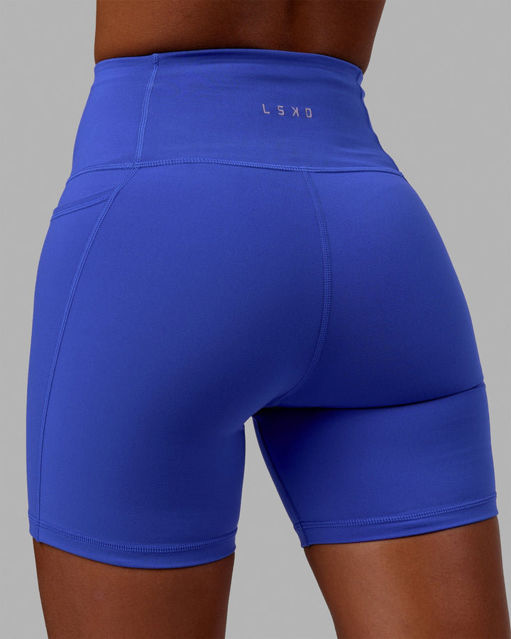 Women Wearing Flux Mid-Length Shorts - Power Cobalt
