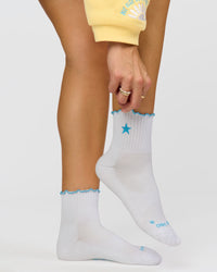 GG - Fast Frill Quarter Sock - GG- White-Baltic Sea
