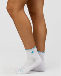 GG - Fast Frill Quarter Sock - GG- White-Baltic Sea | Thumbnail Index: 5