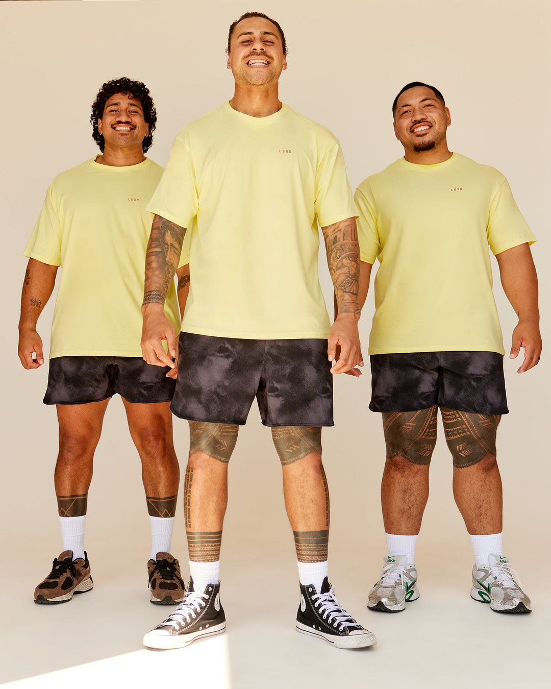 Man wearing Bold  Brave and Kind FLXCotton Oversized Tee - Lemon Fizz | Model:Both | Size:L