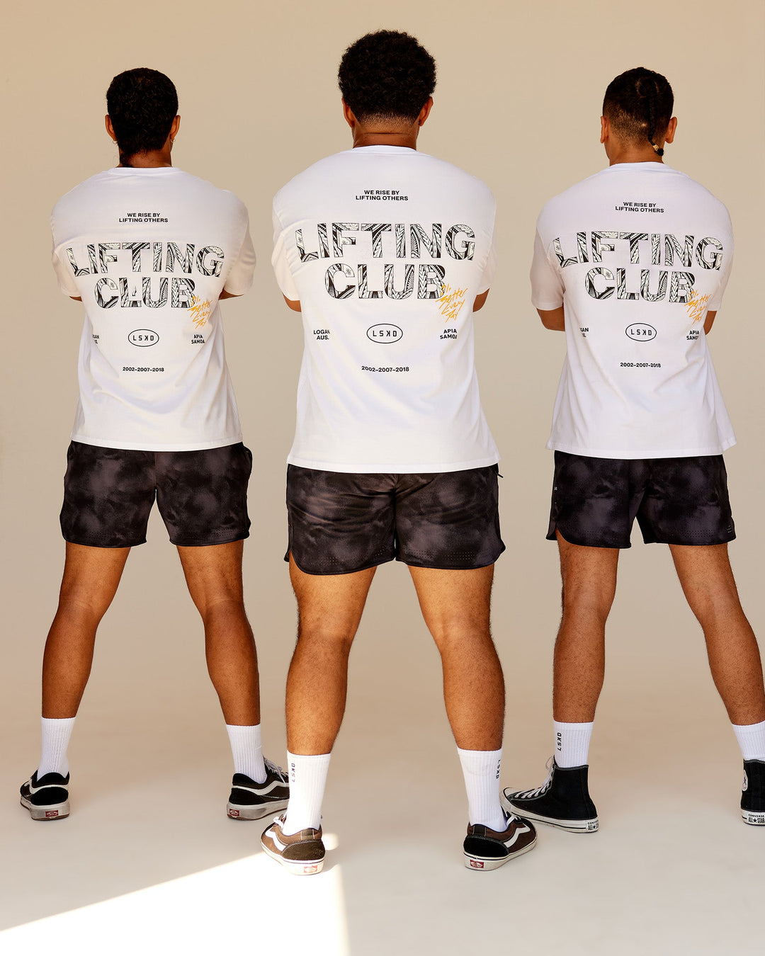 Man wearing Lilz Lifting Club FLXCotton Oversized Tee - White | Model:Both | Size:L