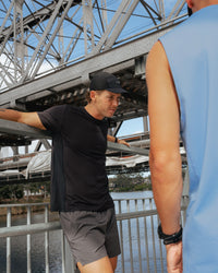 Man wearing AirTrack Tee - Black | Model:Kyal | Size:L