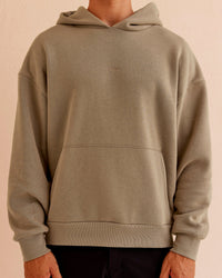 Man wearing Base Oversized Hoodie - Taupe Ash | Model:Jackson | Size:L | Thumbnail Index: 5