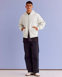 Man wearing Base Zip Through Oversized Hoodie - Silver Marl | Model:Jackson | Size:L | Thumbnail Index: 8