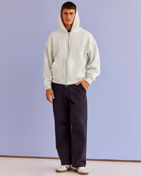 Man wearing Base Zip Through Oversized Hoodie - Silver Marl | Model:Jackson | Size:L | Thumbnail Index: 11