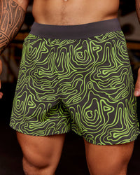 Man wearing Functional Training 5" Short - Friction Print Hyper Green | Model:Hiko | Size:L