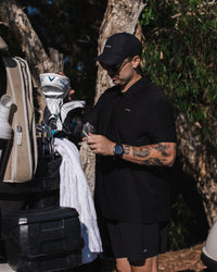 Man wearing Drive Polo - Black | Model:Macca | Size:L