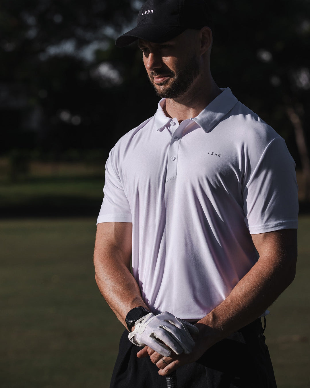 Man wearing Drive Polo - White | Model:Dylan | Size:L