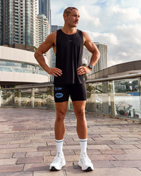 Man wearing Race Day 8" Short Tight - Black-Palace Blue | Model:Cooper | Size:L