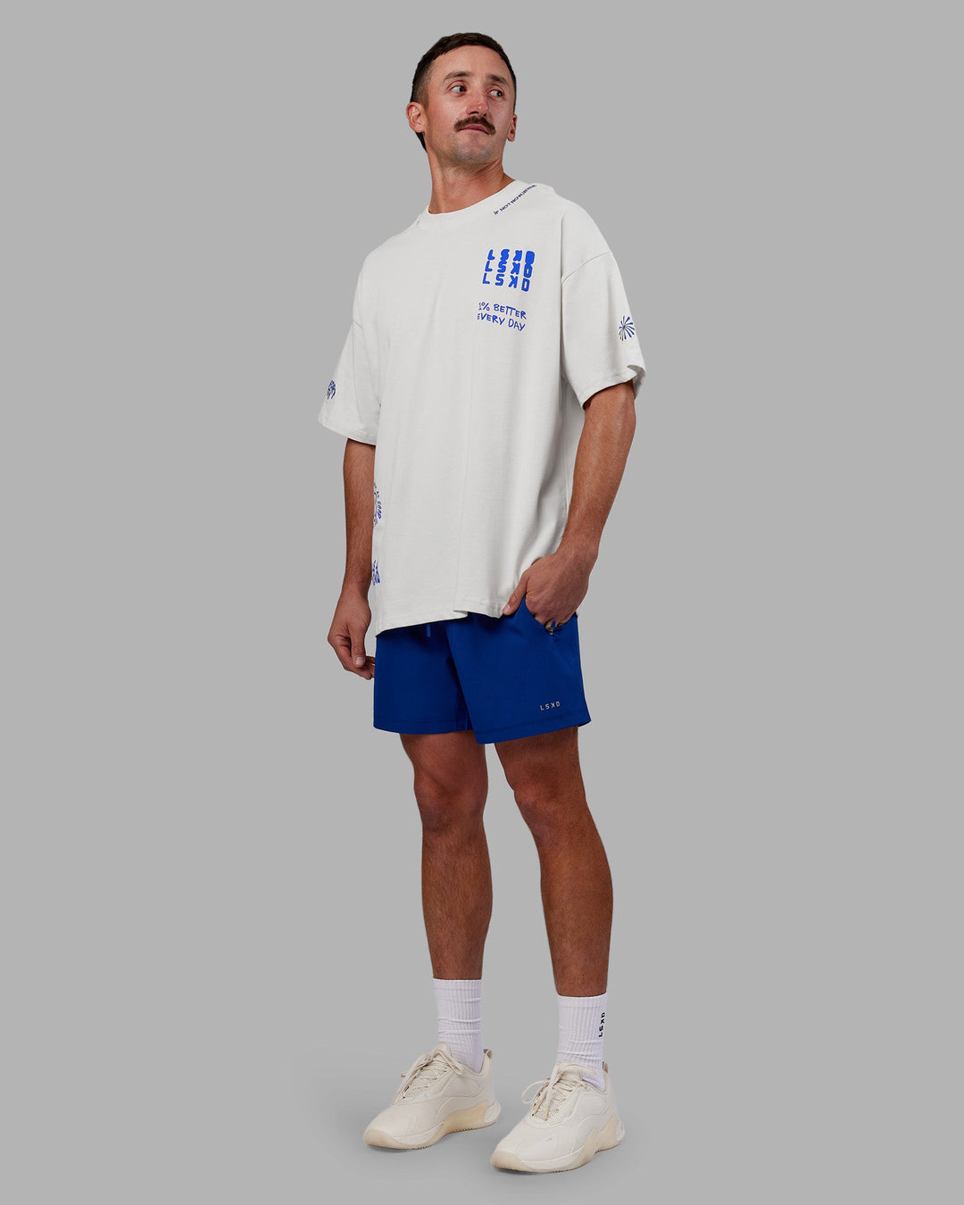 Man wearing Abs If Not Now When Heavyweight Oversized Tee - Vaporous Gray | Model:Fletcher | Size:L