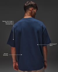 Man wearing AfterDark ZeroCrease Oversized Tee - Future Navy | Model:Jackson | Size:L