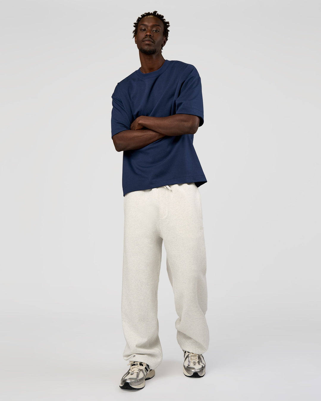Man wearing AfterDark ZeroCrease Straight Leg Pant - Silver Marl | Model:Okello | Size:L - view 2