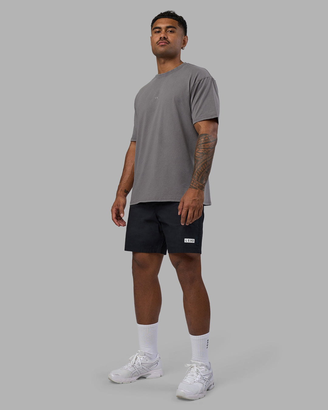 Man wearing Base FLXCotton Tee Oversized - Storm Front Washed | Model:Xav | Size:L
