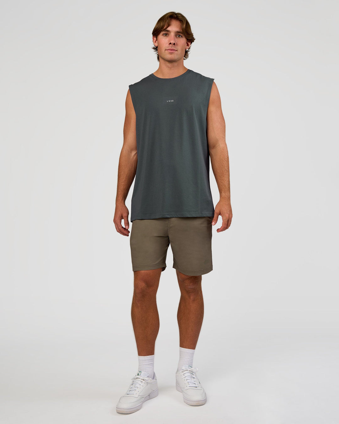 Man wearing Base FLXCotton Tank - Dark Slate | Model:Marcus | Size:L