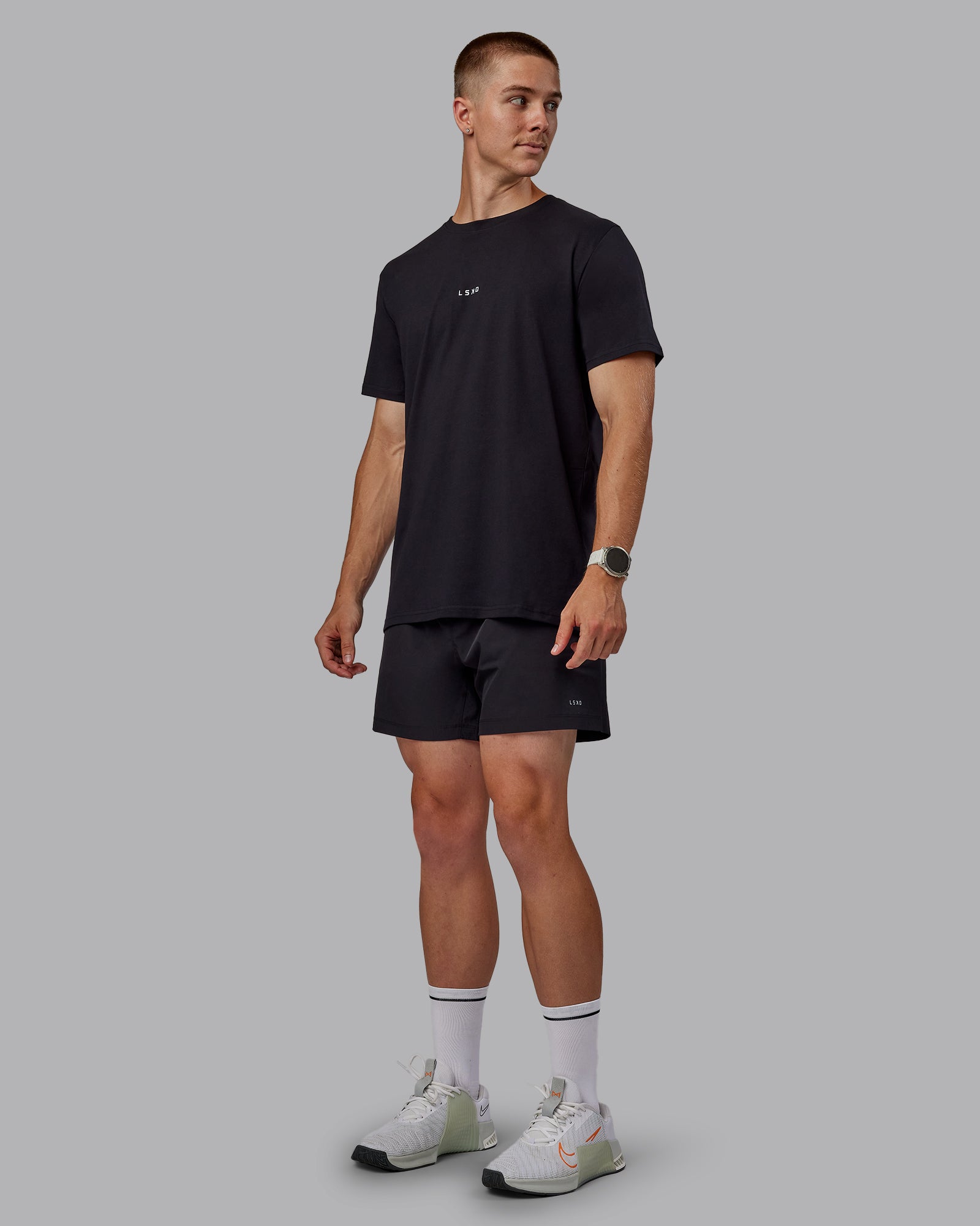 Man wearing Base FLXCotton Tee - Black | Model:Tom | Size:L