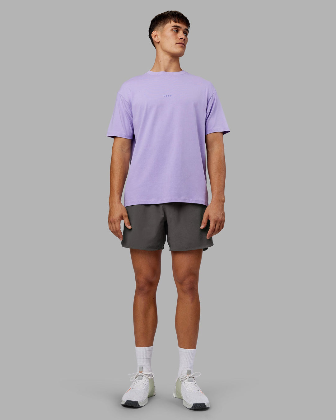 Man wearing Be Yourself FLXCotton Tee Oversize - Violet Ray-Royal Purple | Model:Jackson | Size:L