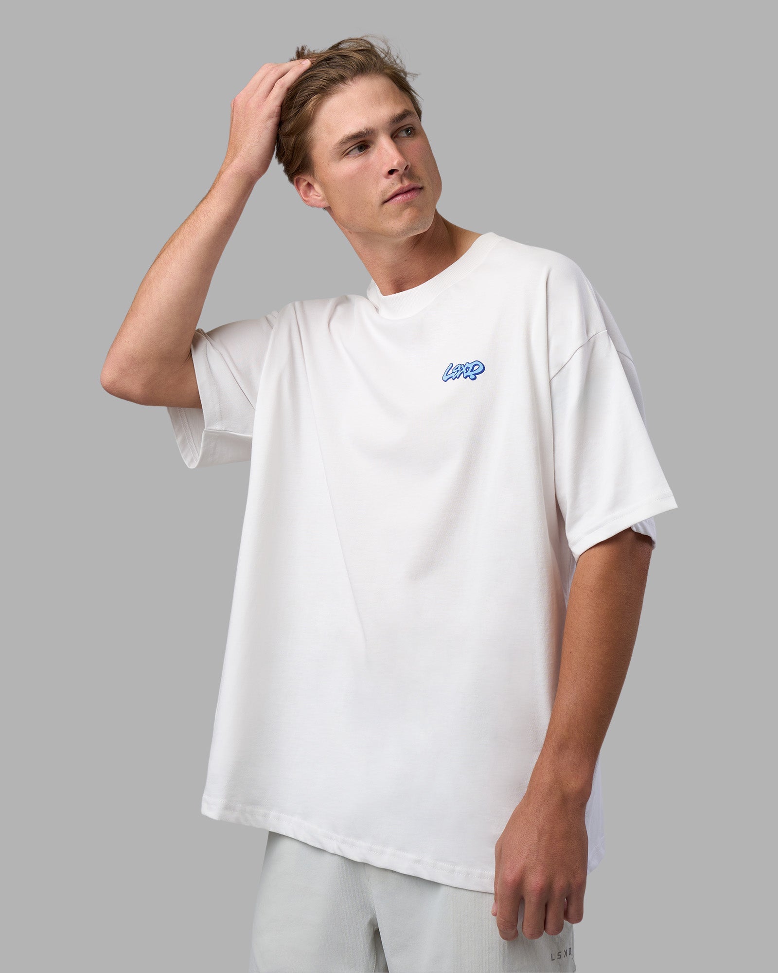 Break Through Heavyweight Oversized Tee - White-Power Cobalt
