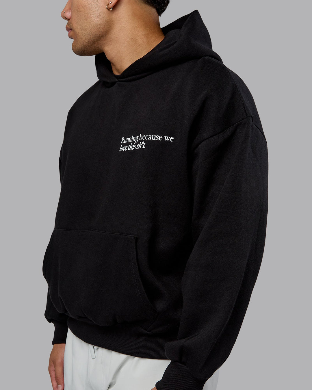 Man wearing Checklist Oversized Hoodie - Black | Model:Kaelyb | Size:L