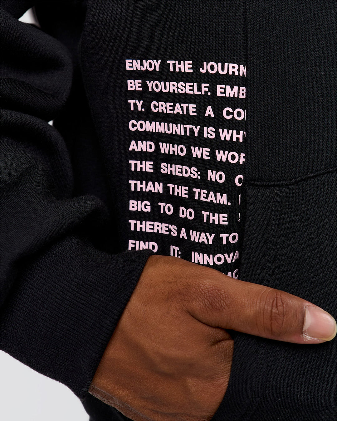 Man wearing Deconstructed Fleece Hoodie - Caviar-Marshmallow-Pale Lilac | Model:Xav | Size:L