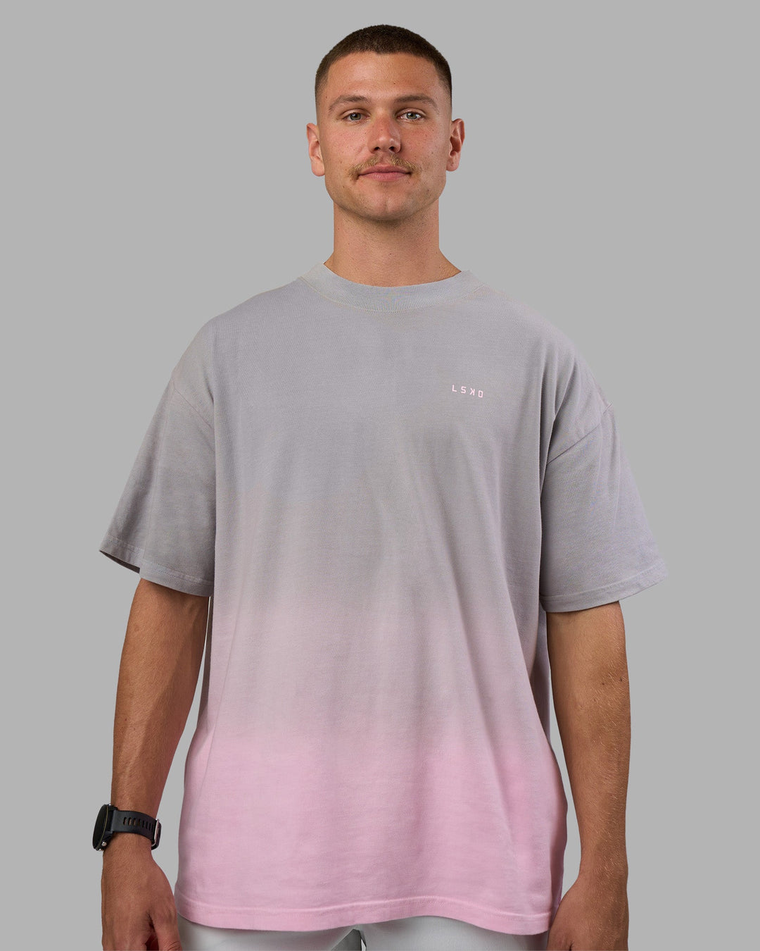 Man wearing Faded Heavyweight Oversized Tee - Circular Grey-Marshmallow | Model:Nikola | Size:L