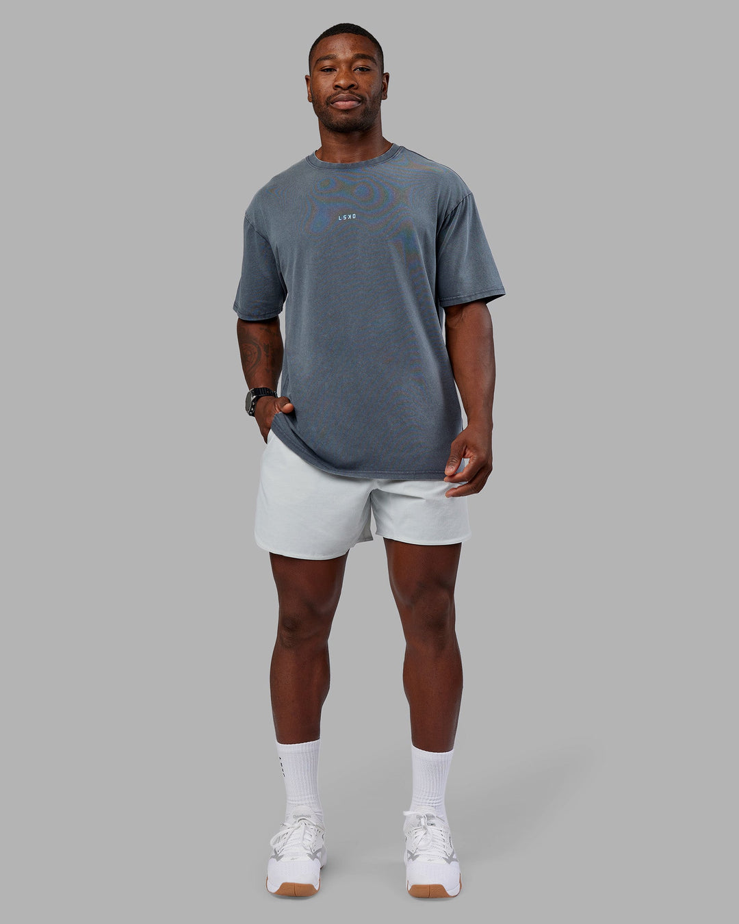 Gracie Walton X LSKD FLXCotton Oversized Tee - Dark Storm Washed-White