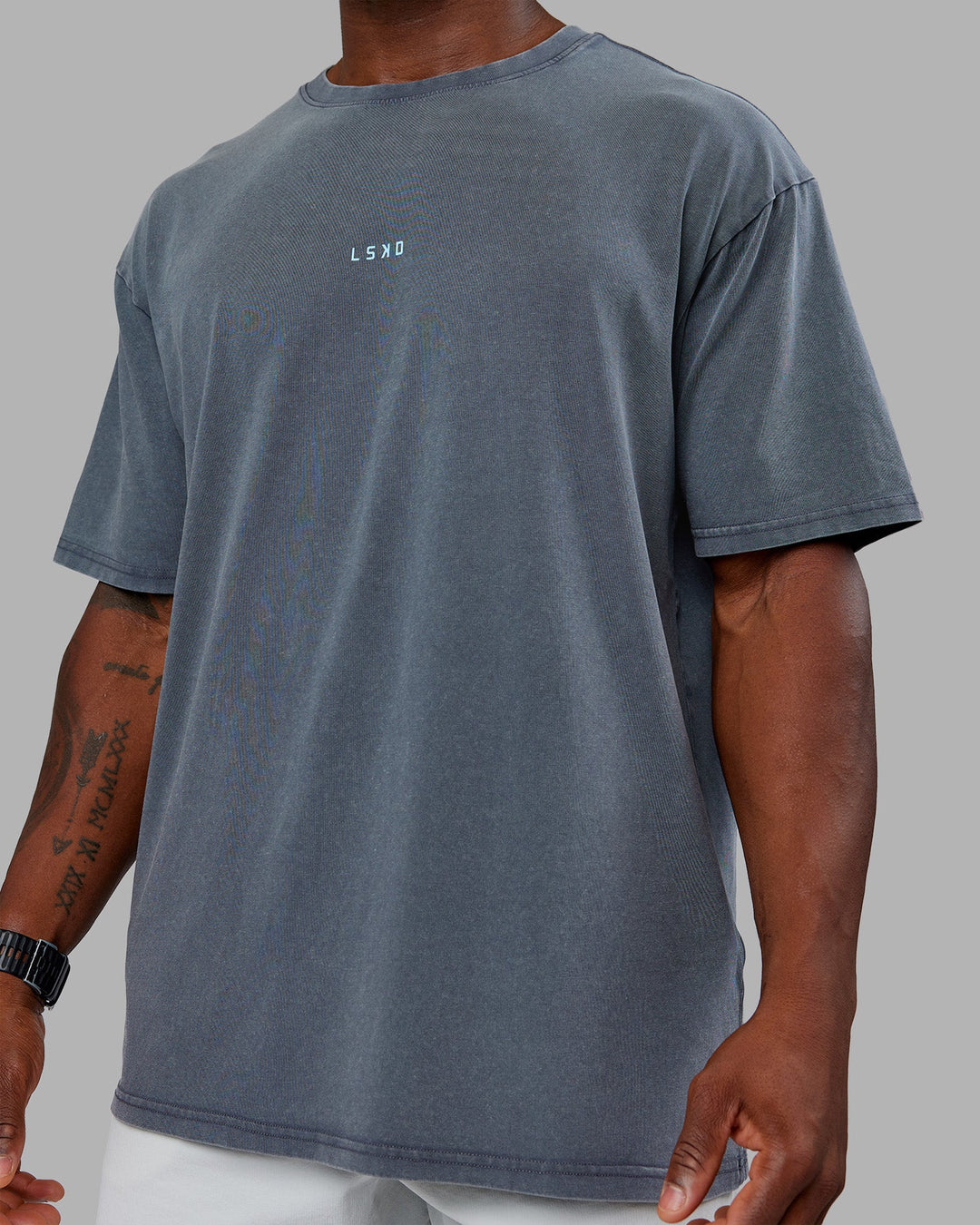 Gracie Walton X LSKD FLXCotton Oversized Tee - Dark Storm Washed-White