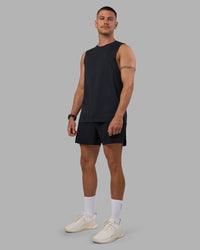 Man wearing Hybrid Lined 5" Short - Black-Reflective | Model:Nikola | Size:L