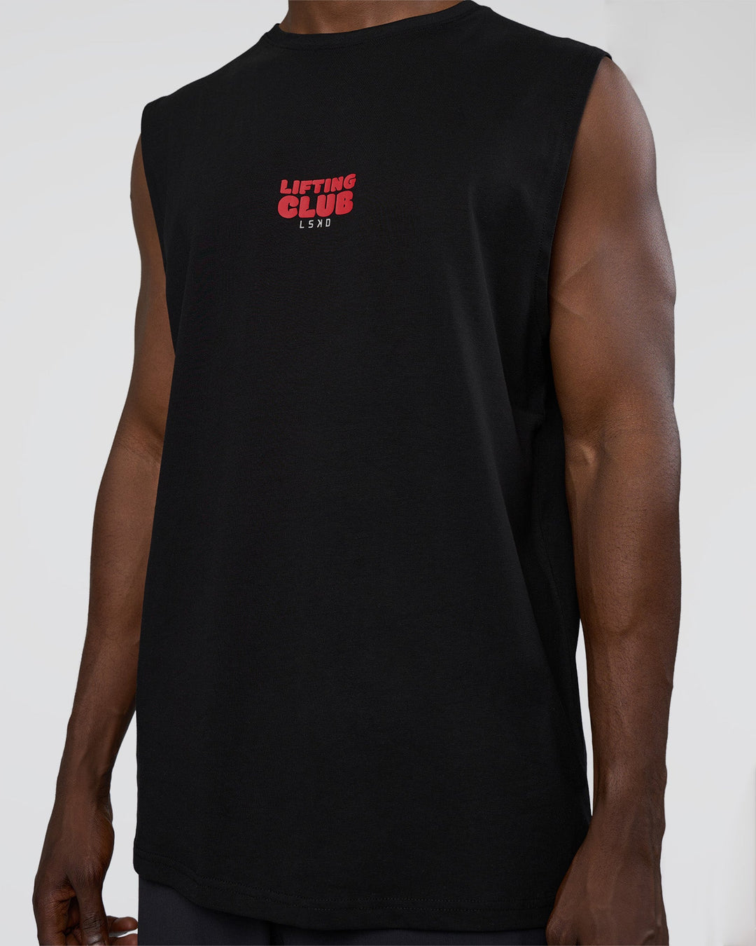 Man wearing Kettle-B FLXCotton Muscle Tank - Black-White | Model:Paabio | Size:L