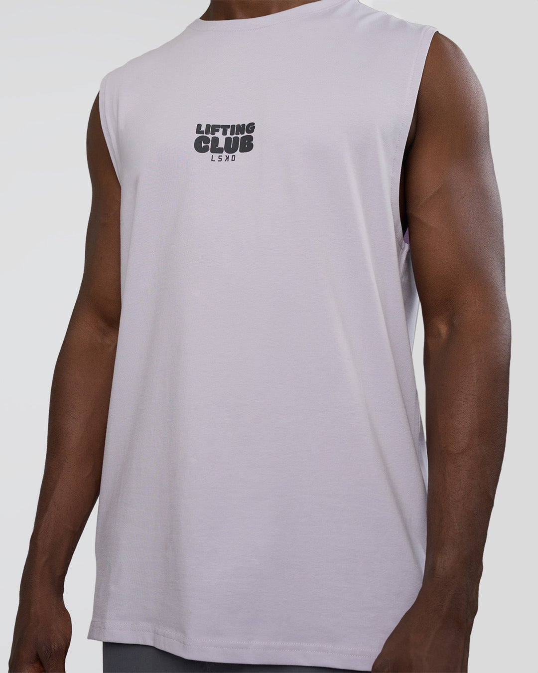 Man wearing Kettle-B FLXCotton Muscle Tank - Galactic Lilac-Black | Model:Paabio | Size:L