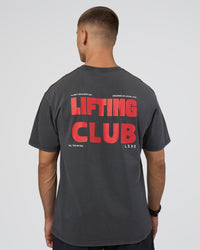 Man wearing Lifting FLXCotton Oversized Tee - Black Washed-Flame | Model:Nikola | Size:L | Thumbnail Index: 1