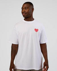 Man wearing Love the Journey FLXCotton Oversized Tee - White-Candy Pink | Model:Sam | Size:L