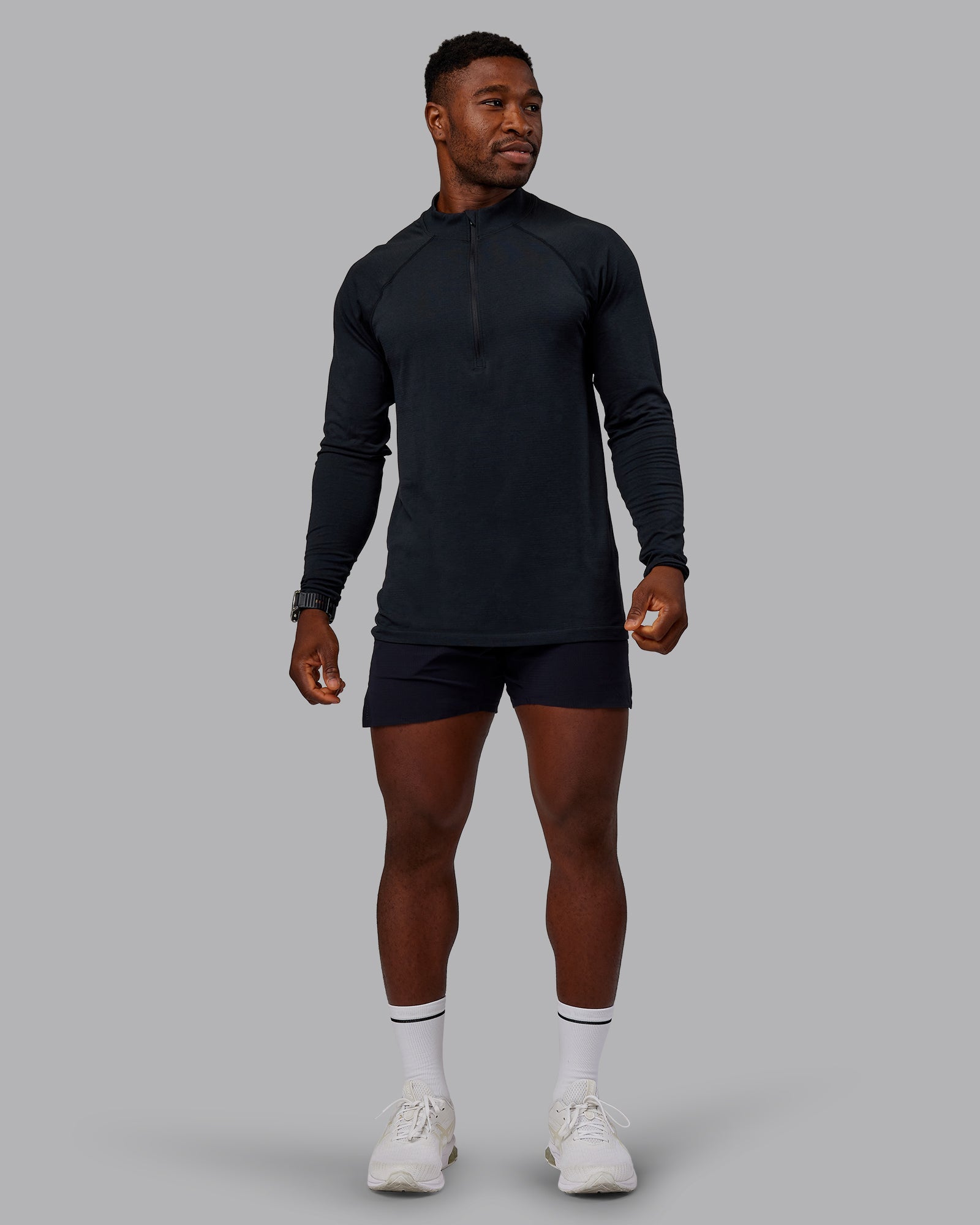 Mens AeroFLX+ Seamless Half Zip Long Sleeve Tee - Black/Black