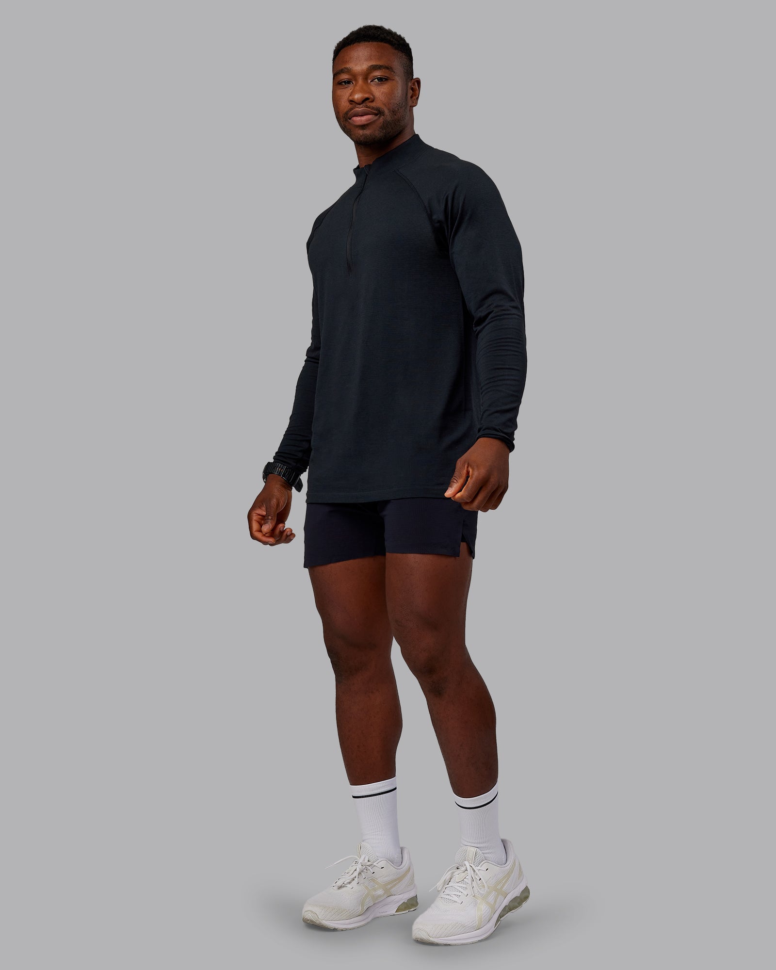 Mens AeroFLX+ Seamless Half Zip Long Sleeve Tee - Black/Black