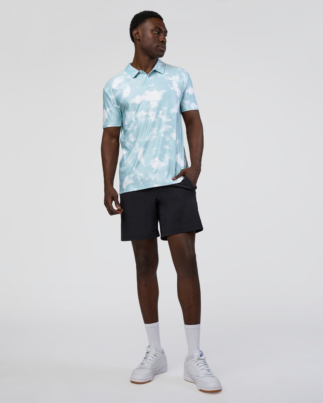 Man wearing Drive Polo - Sky Washed Camo | Model:Paabio | Size:L