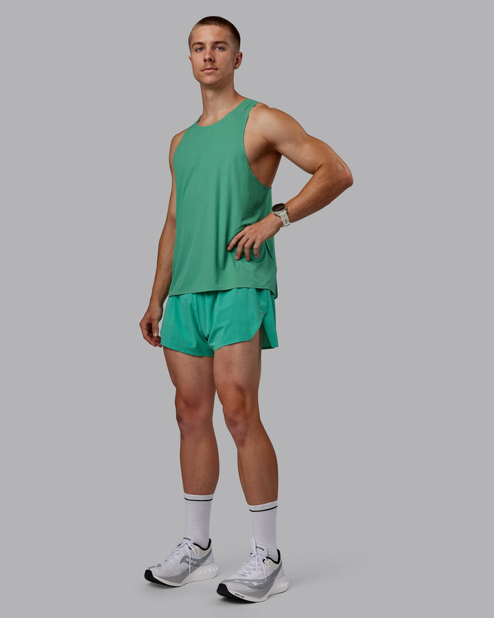 Man wearing Race Day 3&quot; Lined Running Shorts - Mystic Green
