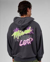 Man wearing Miami Vibe Oversized Hoodie - Dark Storm-Marshmallow | Model:Adam | Size:L