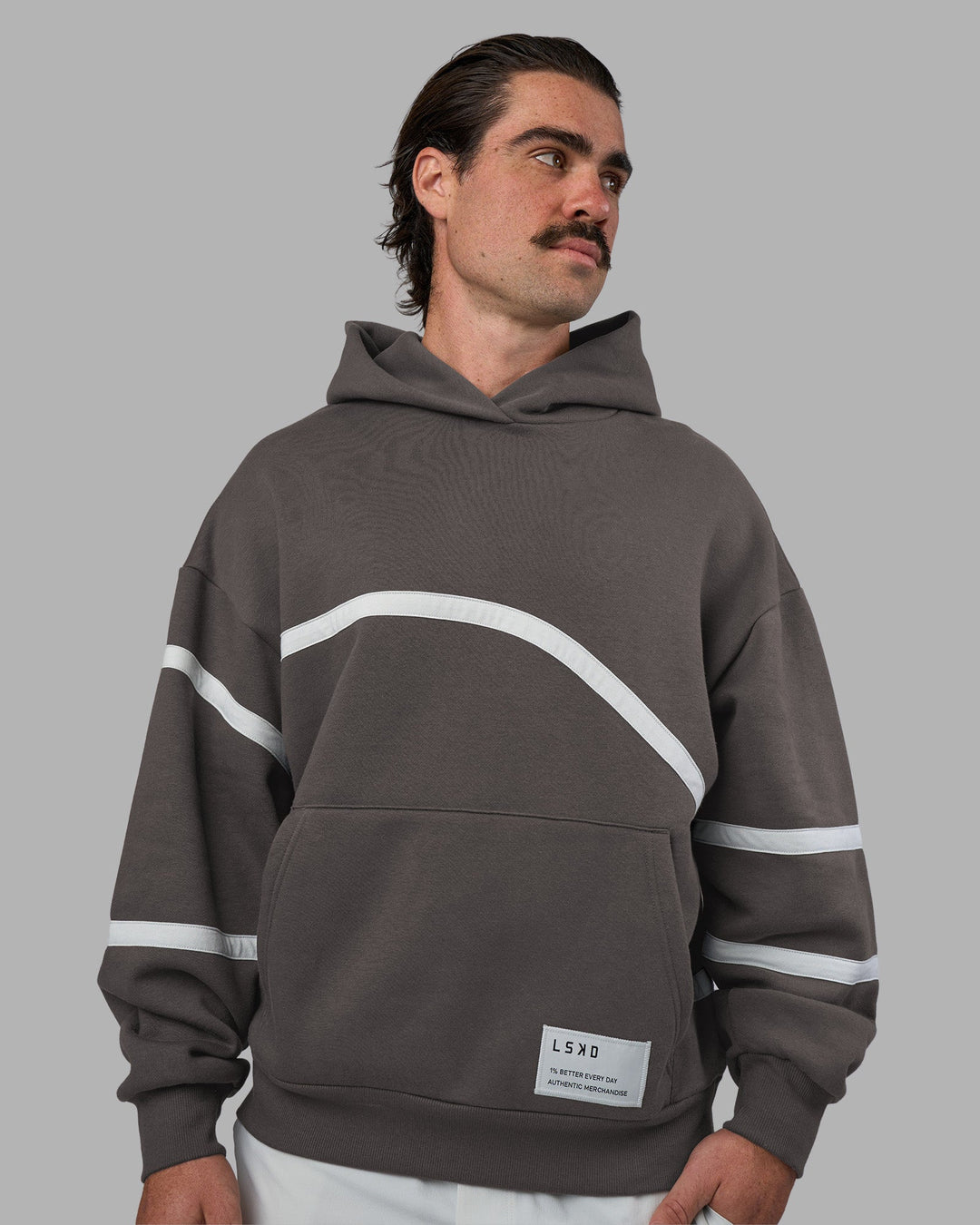 Man wearing Movement Oversized Hoodie - Dark Storm-Digital Mist | Model:Adam | Size:L