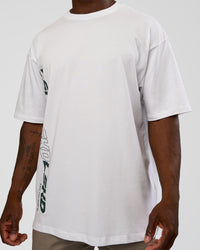 Man wearing Nothing Is Impossible FLXCotton Oversized Tee - White-Vital Green | Model:Sam | Size:L