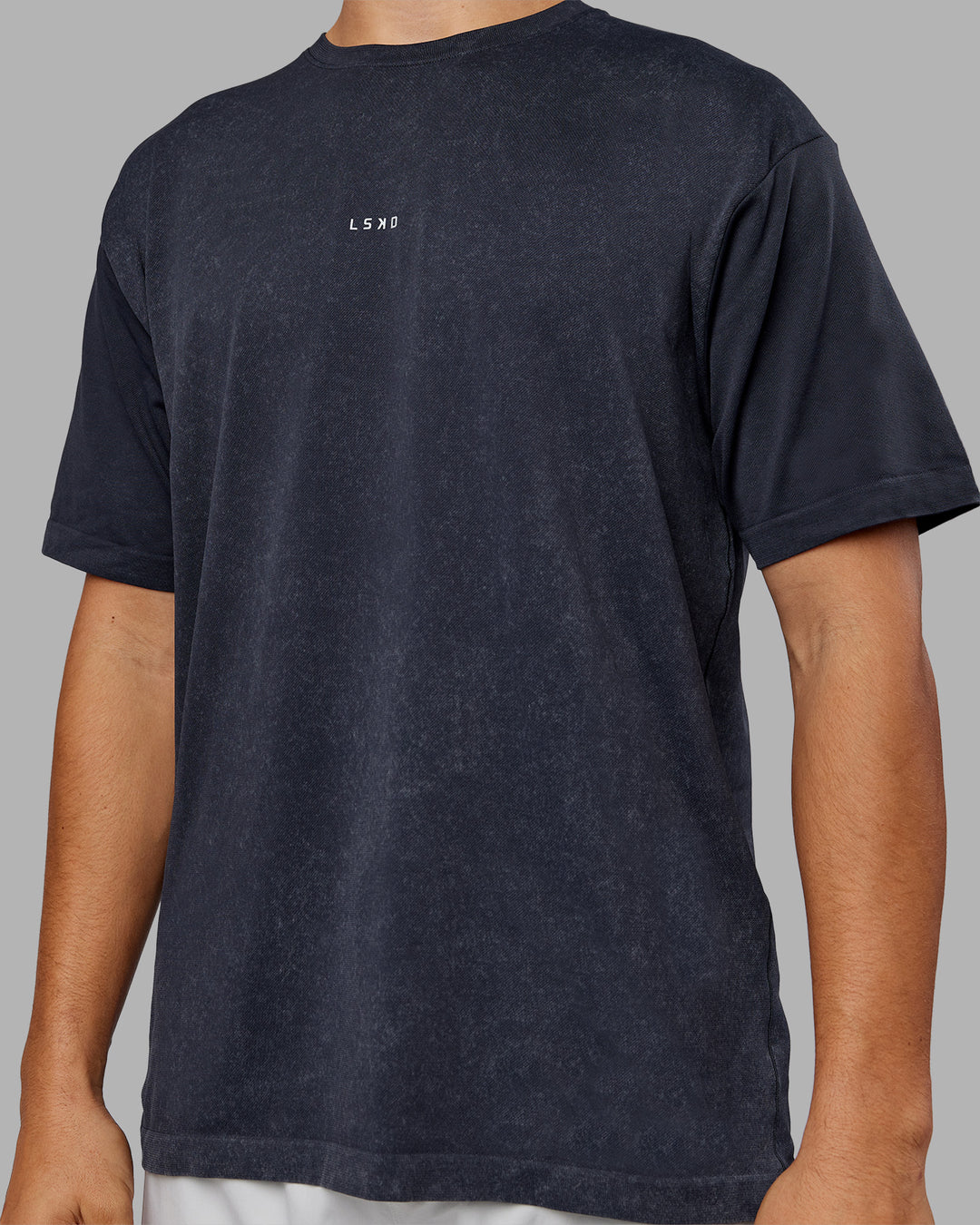 Man wearing Power Oversized Tee - Pirate Black Washed |Model:Jackson | Size:L