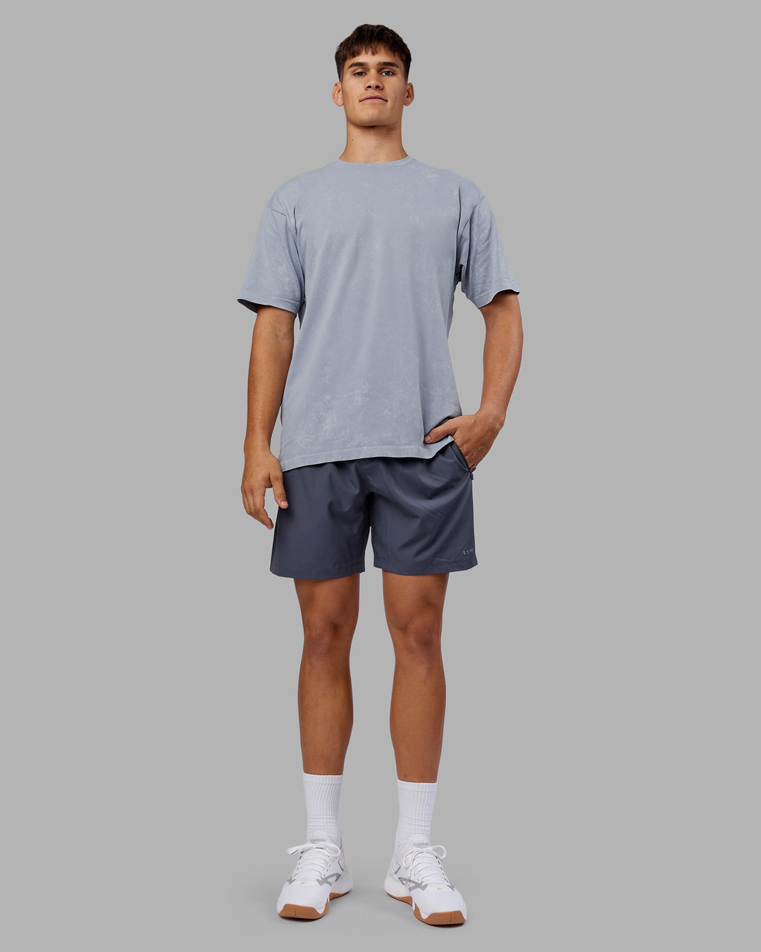 Man wearing Power Oversized Tee - Tradewinds Washed | Model:Jackson | Size:L