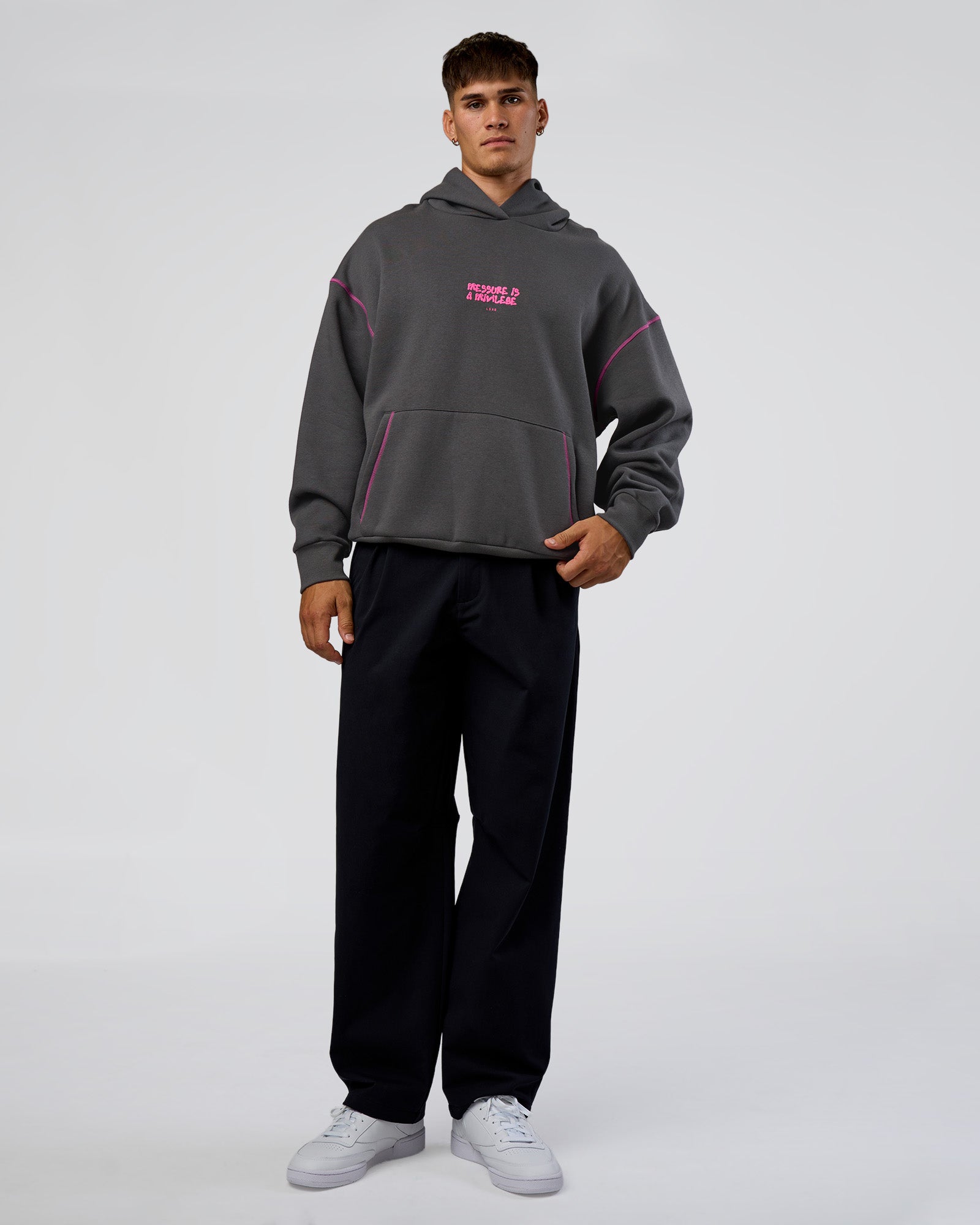 Pressure is Privilege Oversized Hoodie - Dark Storm-Ultra Fuchsia