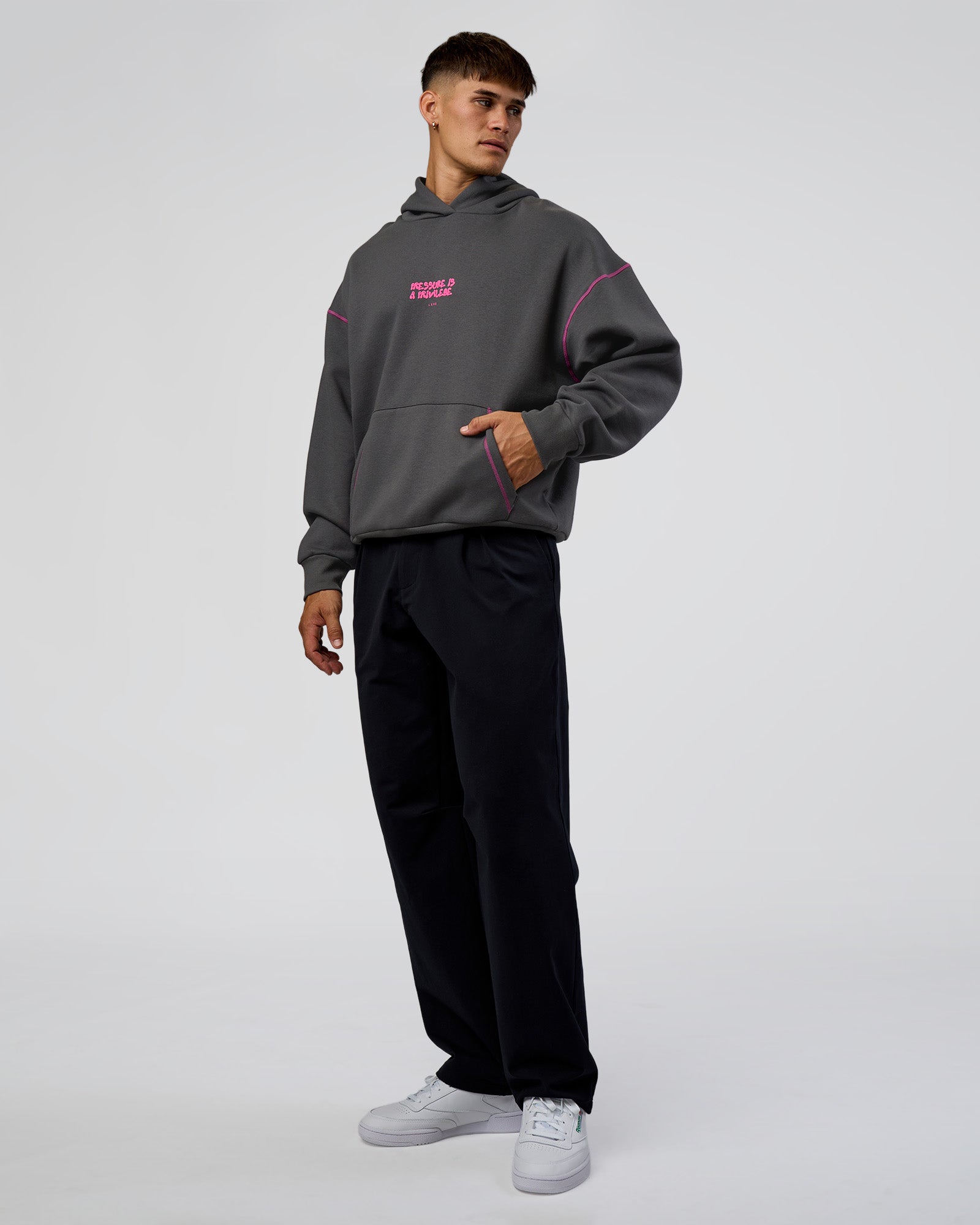 Pressure is Privilege Oversized Hoodie - Dark Storm-Ultra Fuchsia