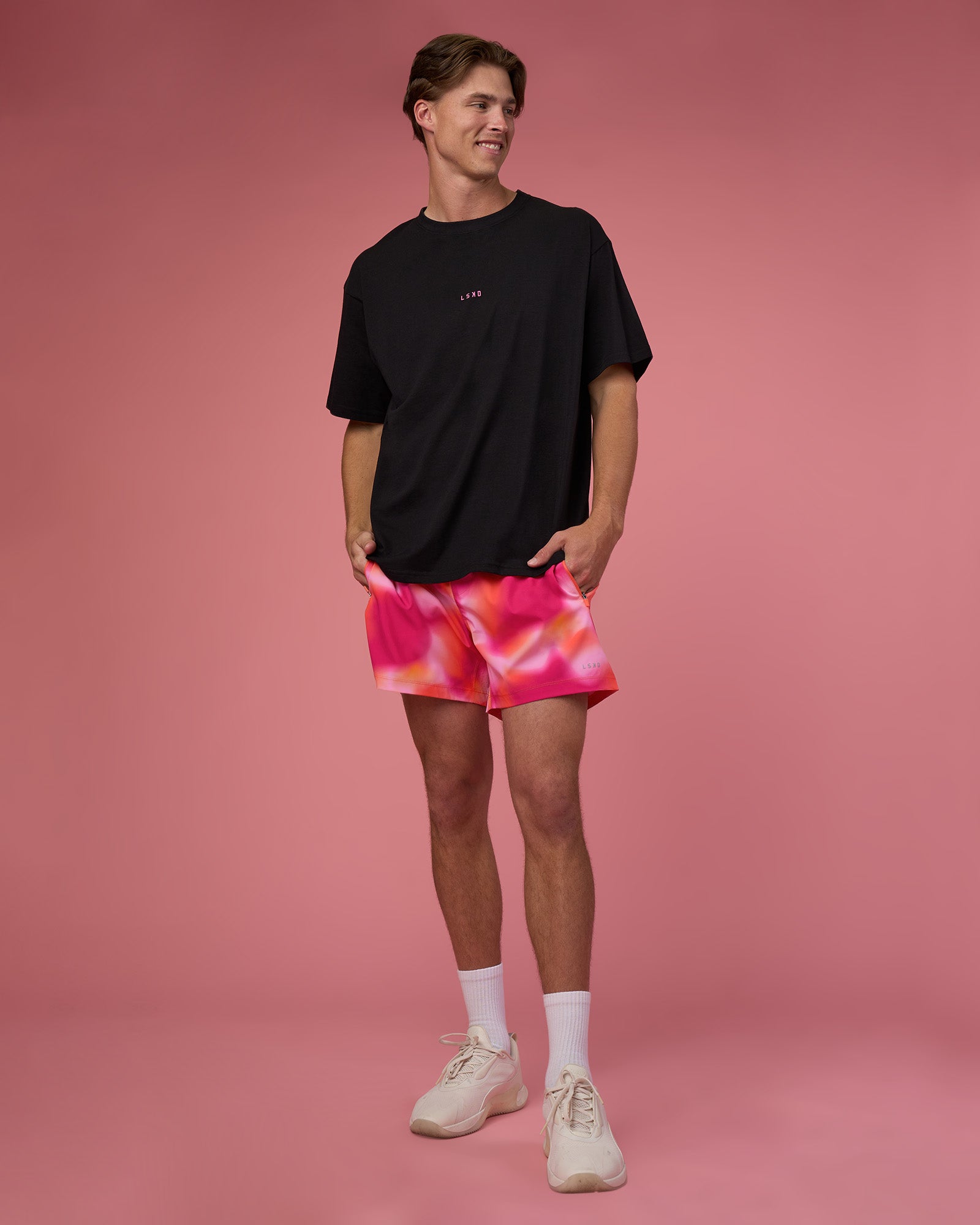 sheen air short in pink glow & black