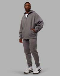 Man wearing Stream Oversized Panel Zip Hoodie - Storm Front | Model:Sam | Size:L