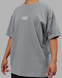 Woman wearing Time's Up Heavyweight Oversized Tee - Circular Grey-White | Model:Ayla | Size:L