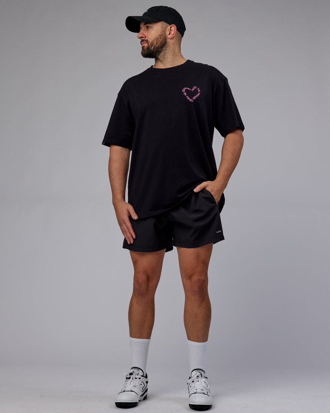 Man wearing Unisex Love The Process FLXCotton Tee Oversize - Black-Mauve Haze